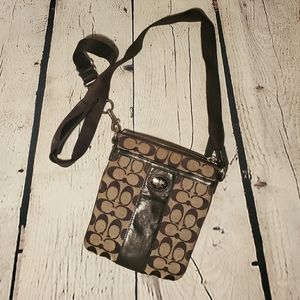 Coach leather and canvas crossbody purse